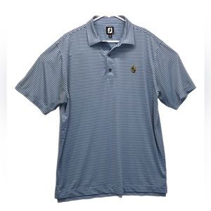 Footjoy Polo‎ Shirt Mens Size L Blue Striped Short Sleeve Golf Embroidered Logo.